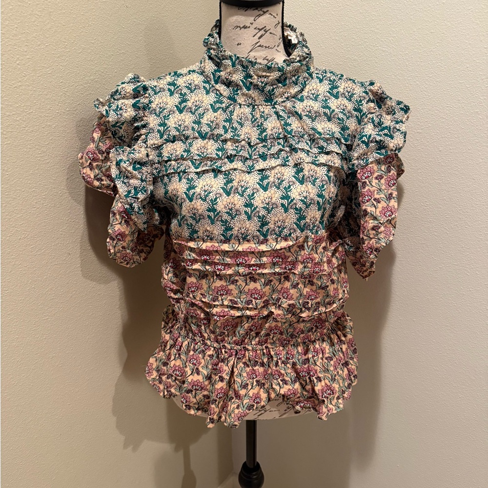 Anthropologie Floral Ruffle Top